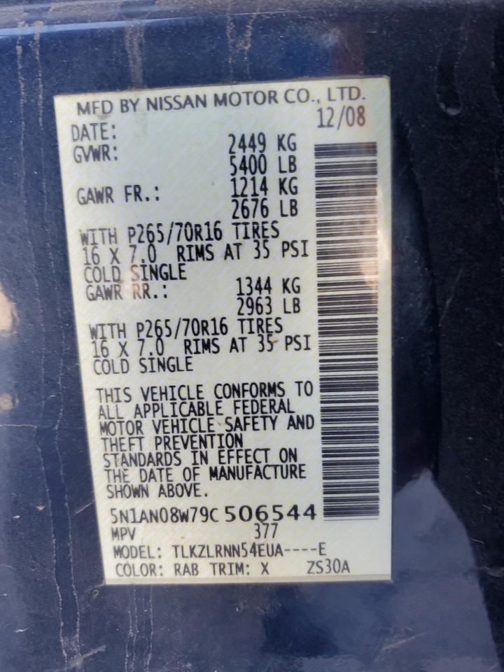 2009 Nissan XTerra VIN 5N1AN08W79C506544 Copart auction photo, rear end / minor dent/scratches damage thumbnail 13