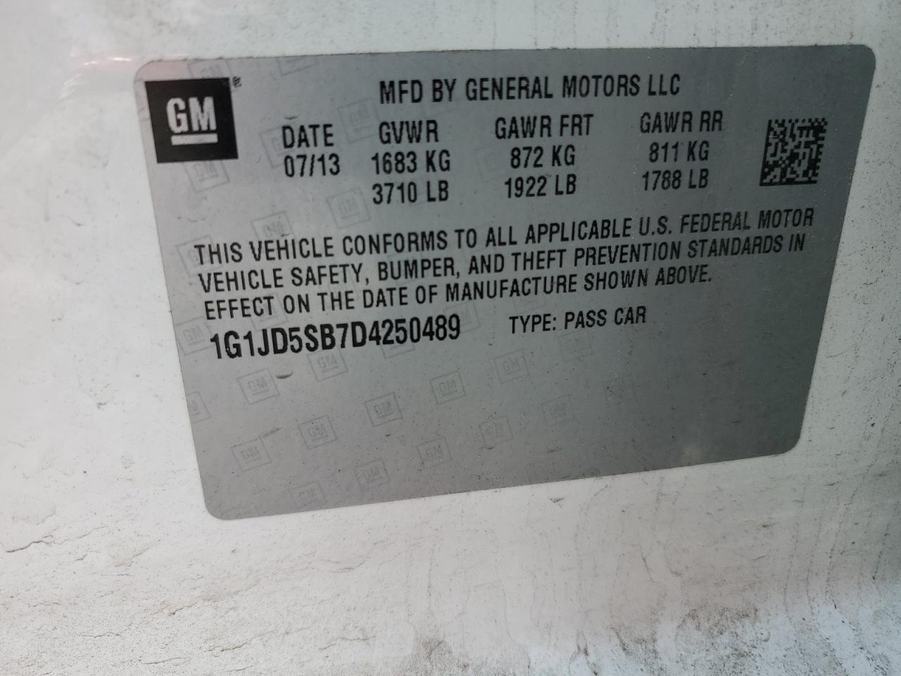 2013 Chevrolet Sonic VIN 1G1JD5SB7D4250489 Copart auction photo, front end / side damage thumbnail 12
