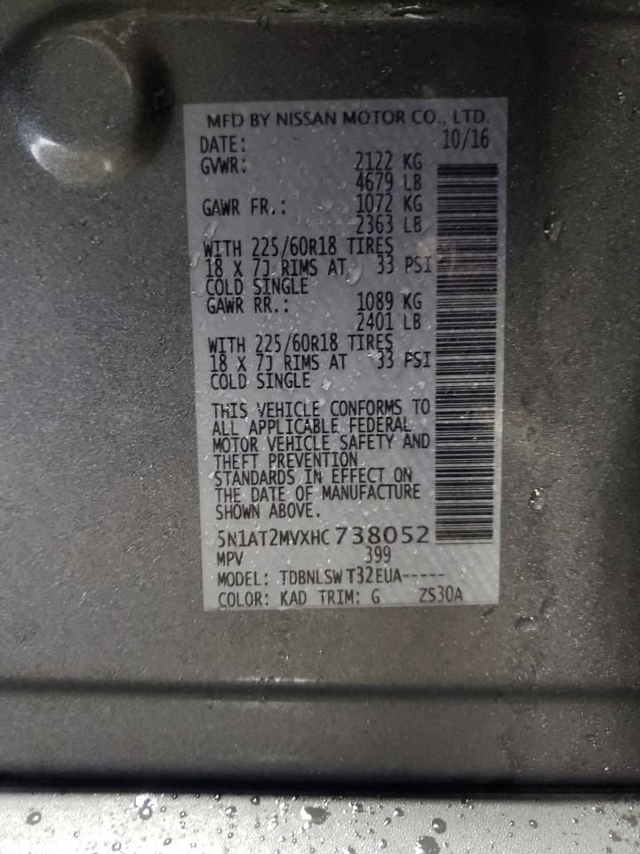 2017 Nissan Rogue VIN 5N1AT2MVXHC738052 Copart auction photo, normal wear damage thumbnail 12