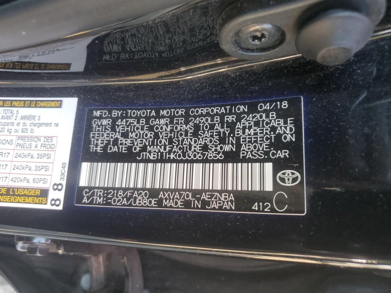 2018 Toyota Camry VIN JTNB11HK0J3067856 Copart auction photo, front end / rear end damage thumbnail 14
