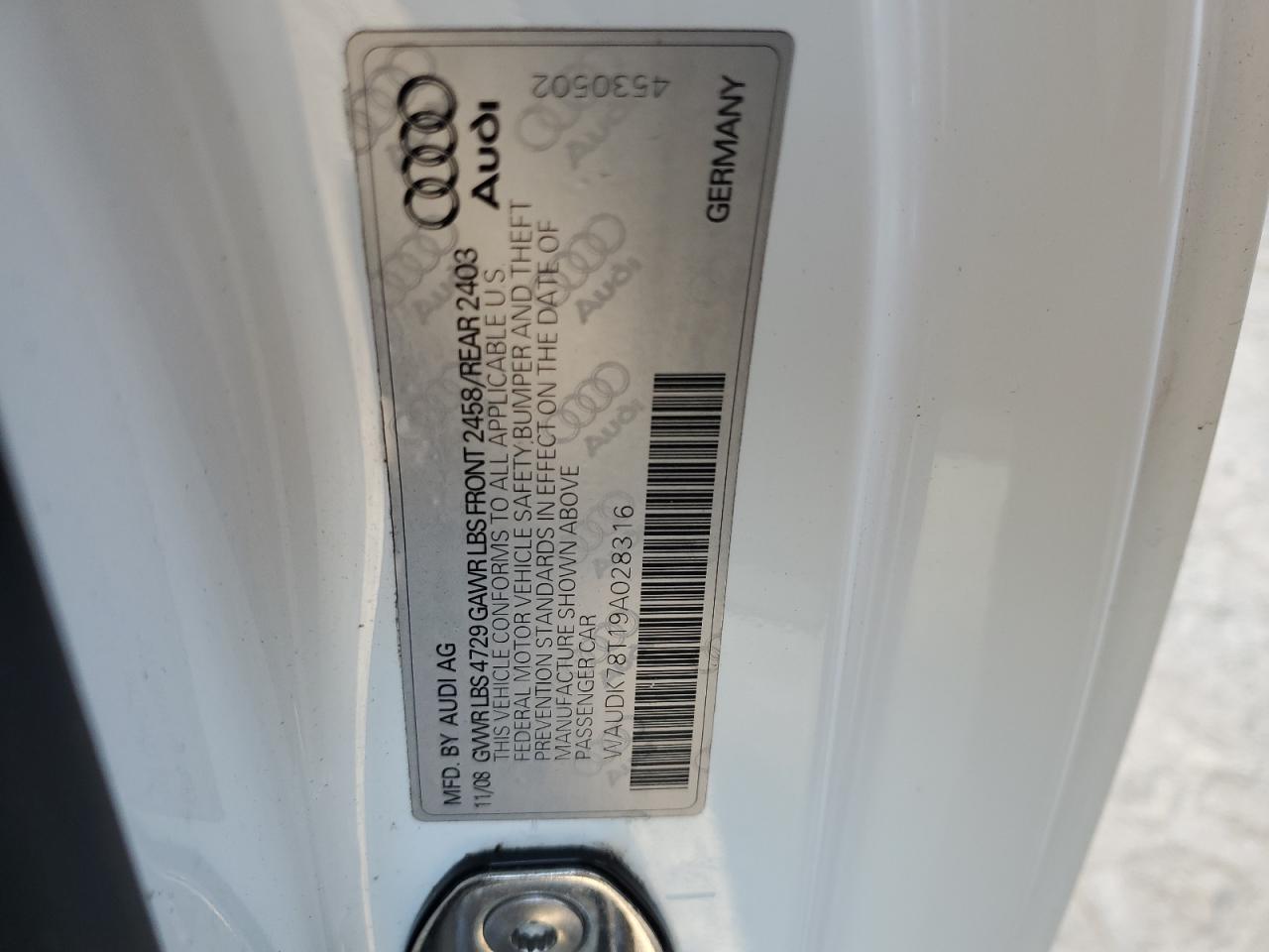 2009 Audi A5 VIN WAUDK78T19A028316 Copart auction photo, water/flood damage thumbnail 13