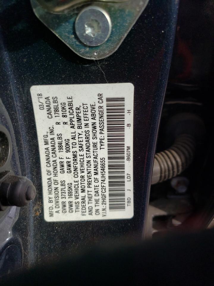 2018 Honda Civic VIN 2HGFC2F74JH546655 Copart auction photo, front end / minor dent/scratches damage thumbnail 12