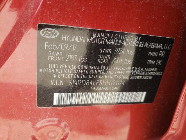 2017 Hyundai Elantra VIN 5NPD84LF5HH191124 Copart auction photo, front end / side damage thumbnail 10