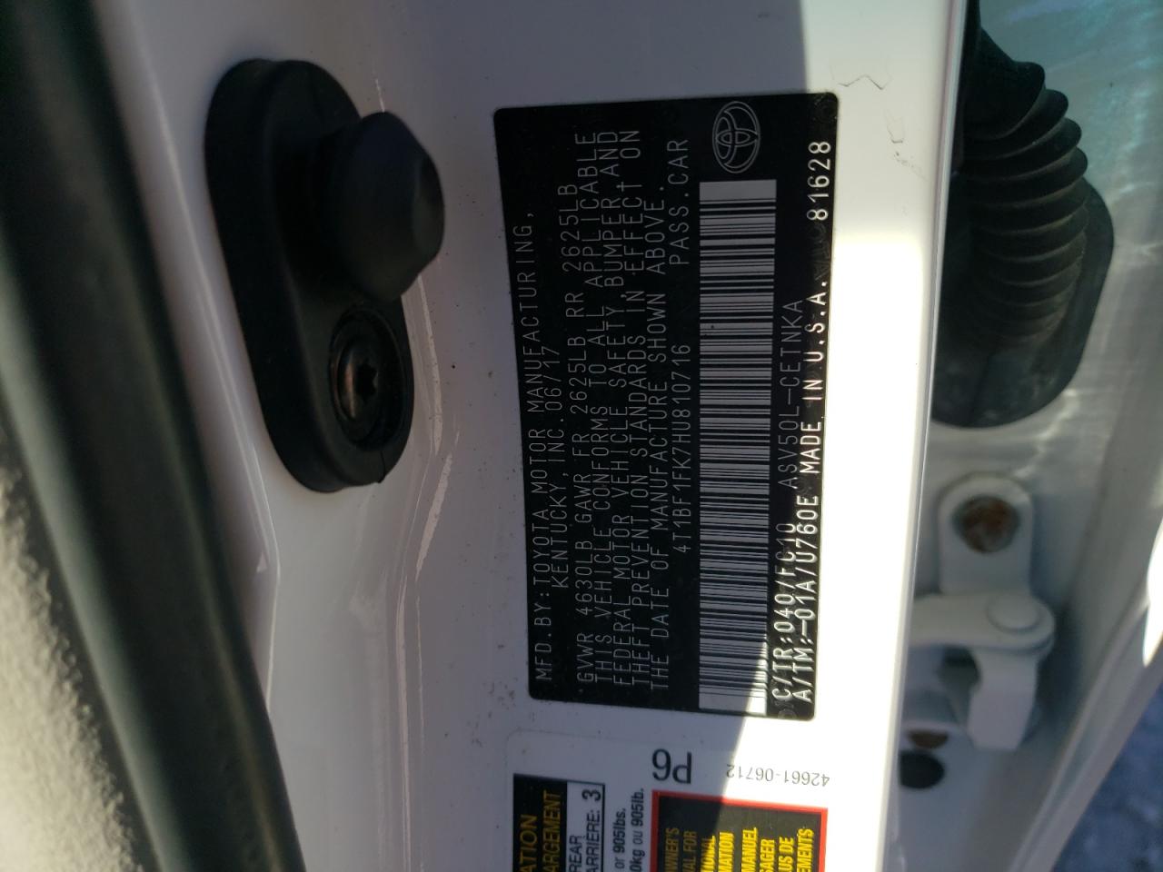 2017 Toyota Camry VIN 4T1BF1FK7HU810716 Copart auction photo, front end damage thumbnail 12