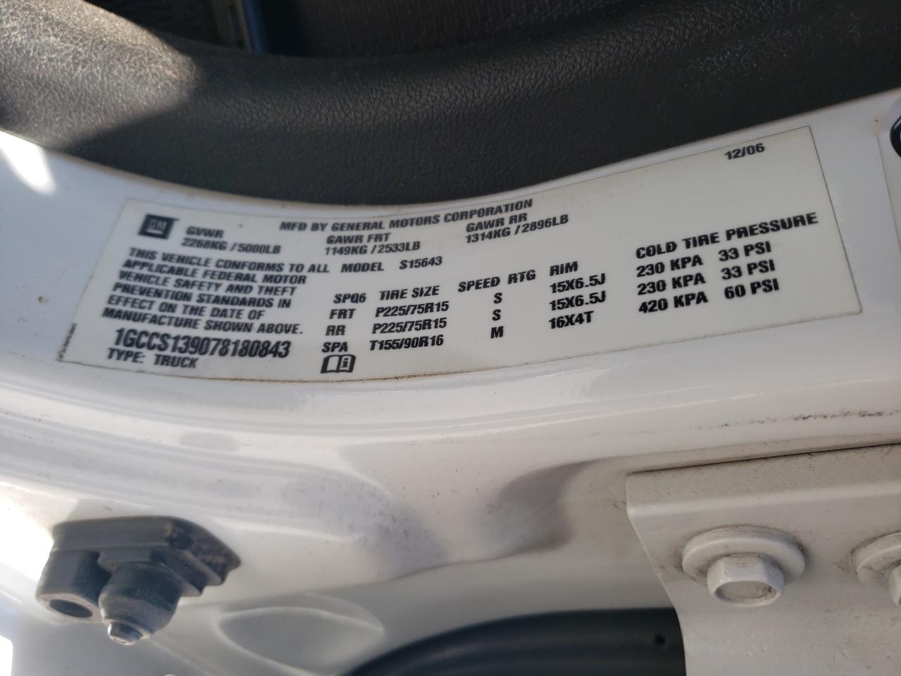 2007 Chevrolet Colorado VIN 1GCCS139078180843 Copart auction photo, front end damage thumbnail 14