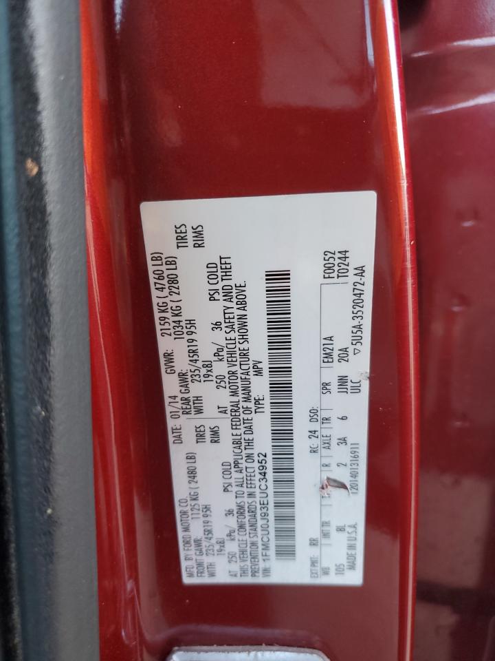 2014 Ford Escape VIN 1FMCU0J93EUC34952 Copart auction photo, side damage thumbnail 13