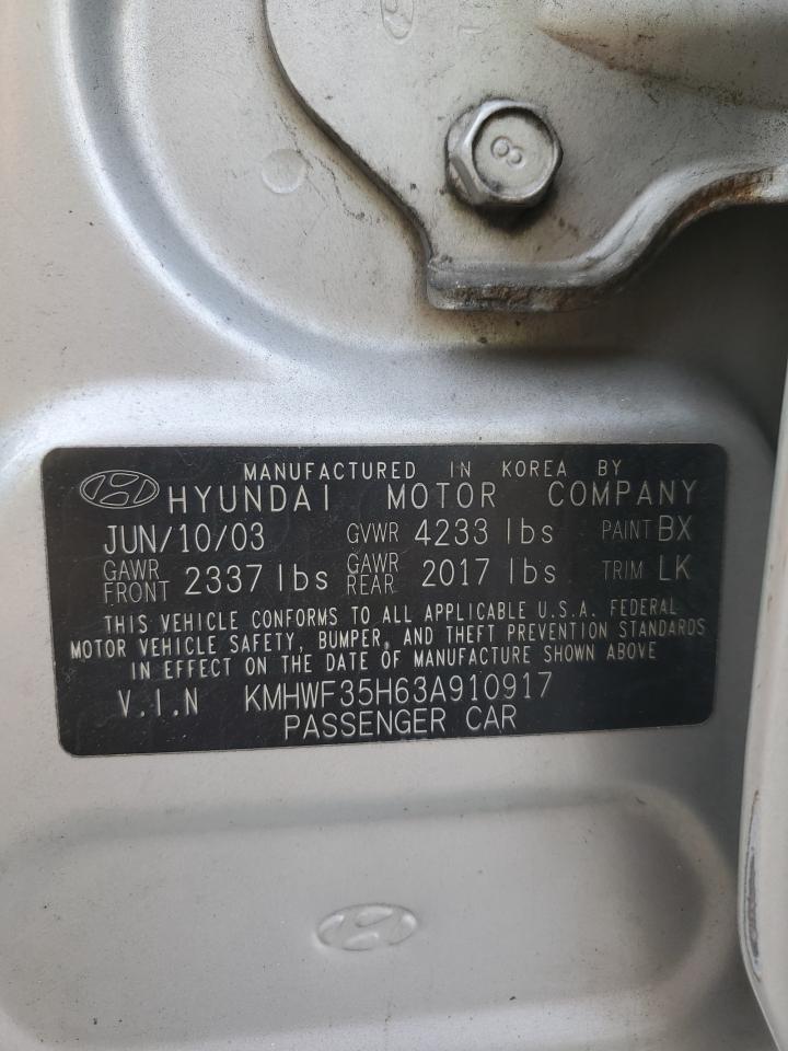 2003 Hyundai Sonata VIN KMHWF35H63A910917 Copart auction photo, rear end damage thumbnail 12