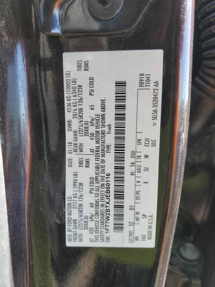 2018 Ford F250 VIN 1FT7W2BTXJEB60116 Copart auction photo, front end damage thumbnail 14