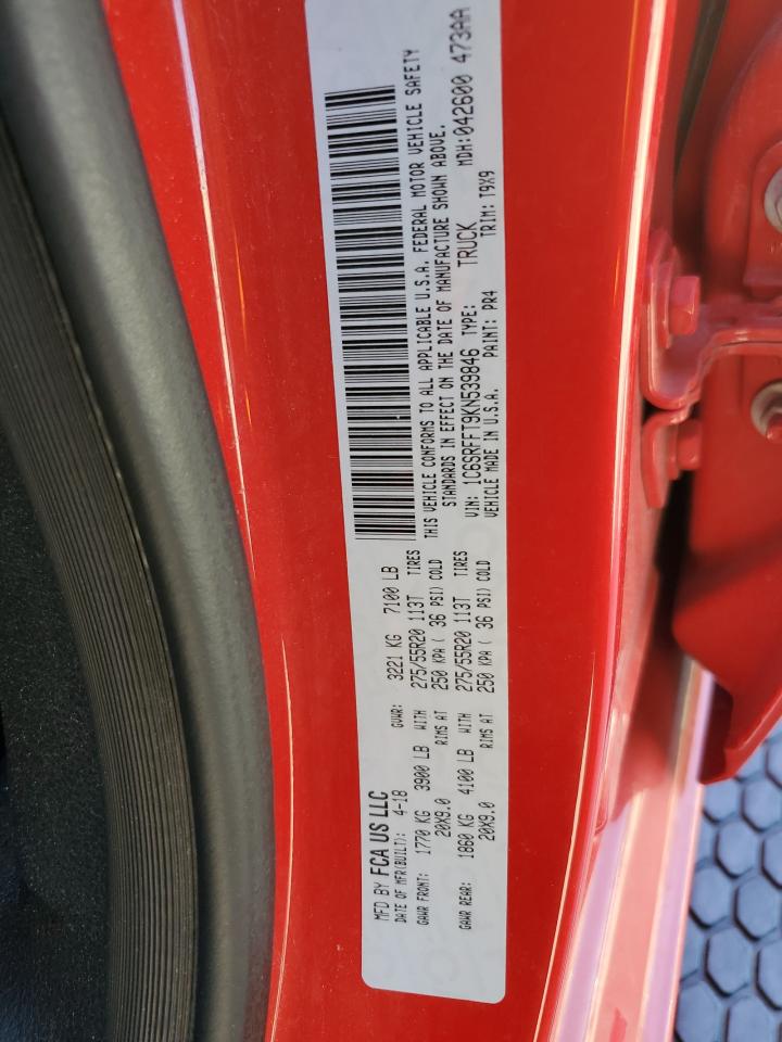 2019 RAM 1500 VIN 1C6SRFFT9KN539846 Copart auction photo, rear end damage thumbnail 12