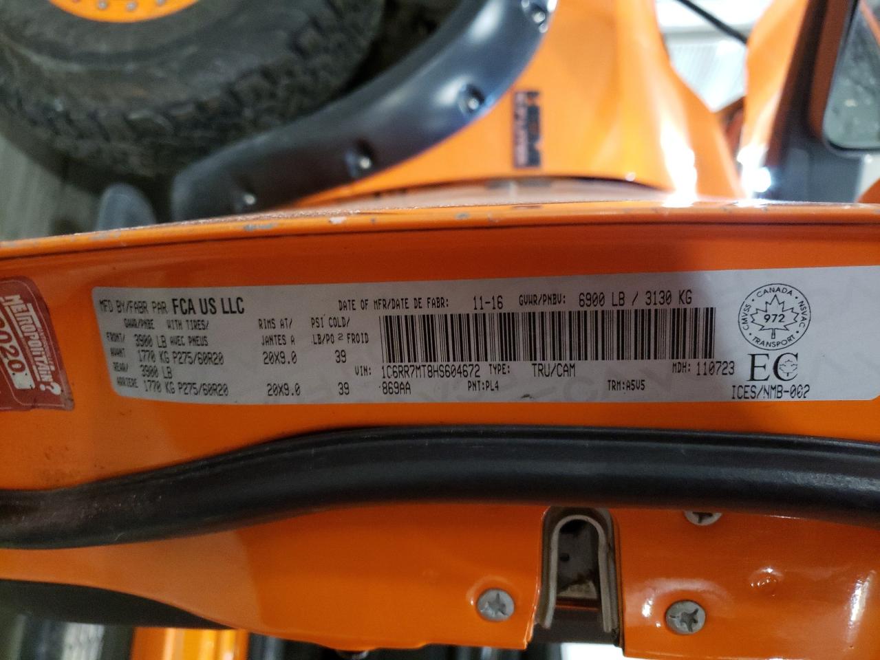 2017 RAM 1500 VIN 1C6RR7MT8HS604672 Copart auction photo, front end damage thumbnail 14