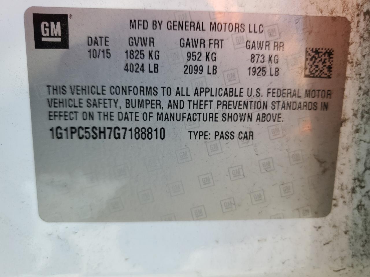 2016 Chevrolet Cruze VIN 1G1PC5SH7G7188810 Copart auction photo, front end / side damage thumbnail 13