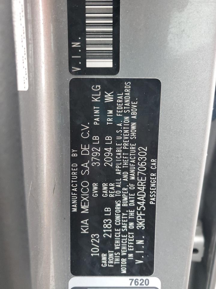 2024 KIA Forte VIN 3KPF54AD4RE706302 Copart auction photo, rear end damage thumbnail 12