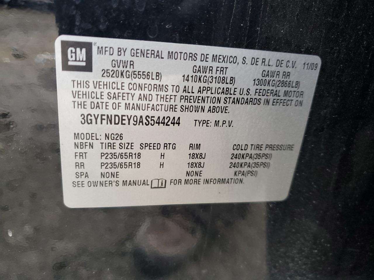 2010 Cadillac SRX VIN 3GYFNDEY9AS544244 Copart auction photo, front end damage thumbnail 15