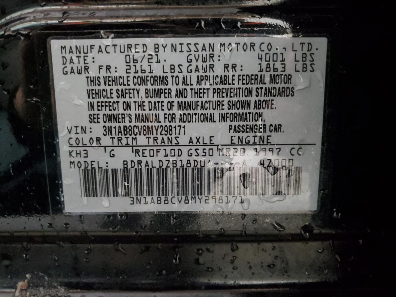 2021 Nissan Sentra VIN 3N1AB8CV8MY298171 Copart auction photo, front end / side damage thumbnail 12