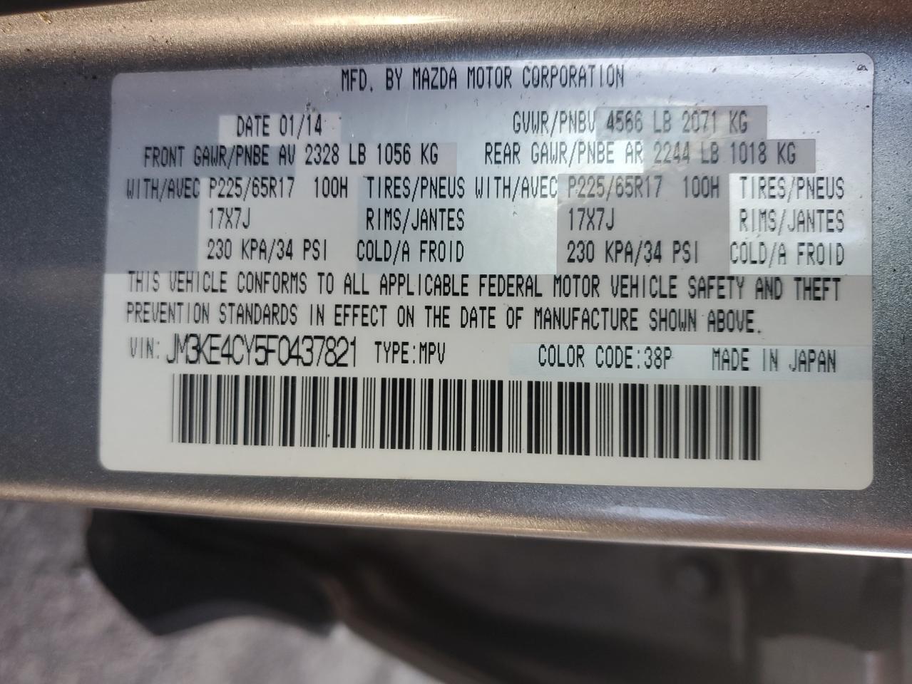 2015 Mazda CX-5 VIN JM3KE4CY5F0437821 Copart auction photo, front end / side damage thumbnail 15