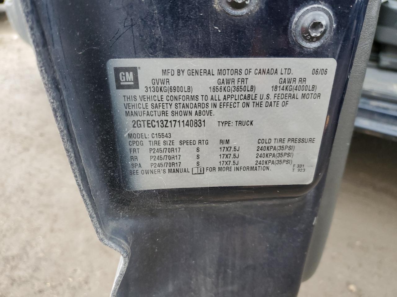 2007 GMC Sierra VIN 2GTEC13Z171140831 Copart auction photo, side damage thumbnail 13
