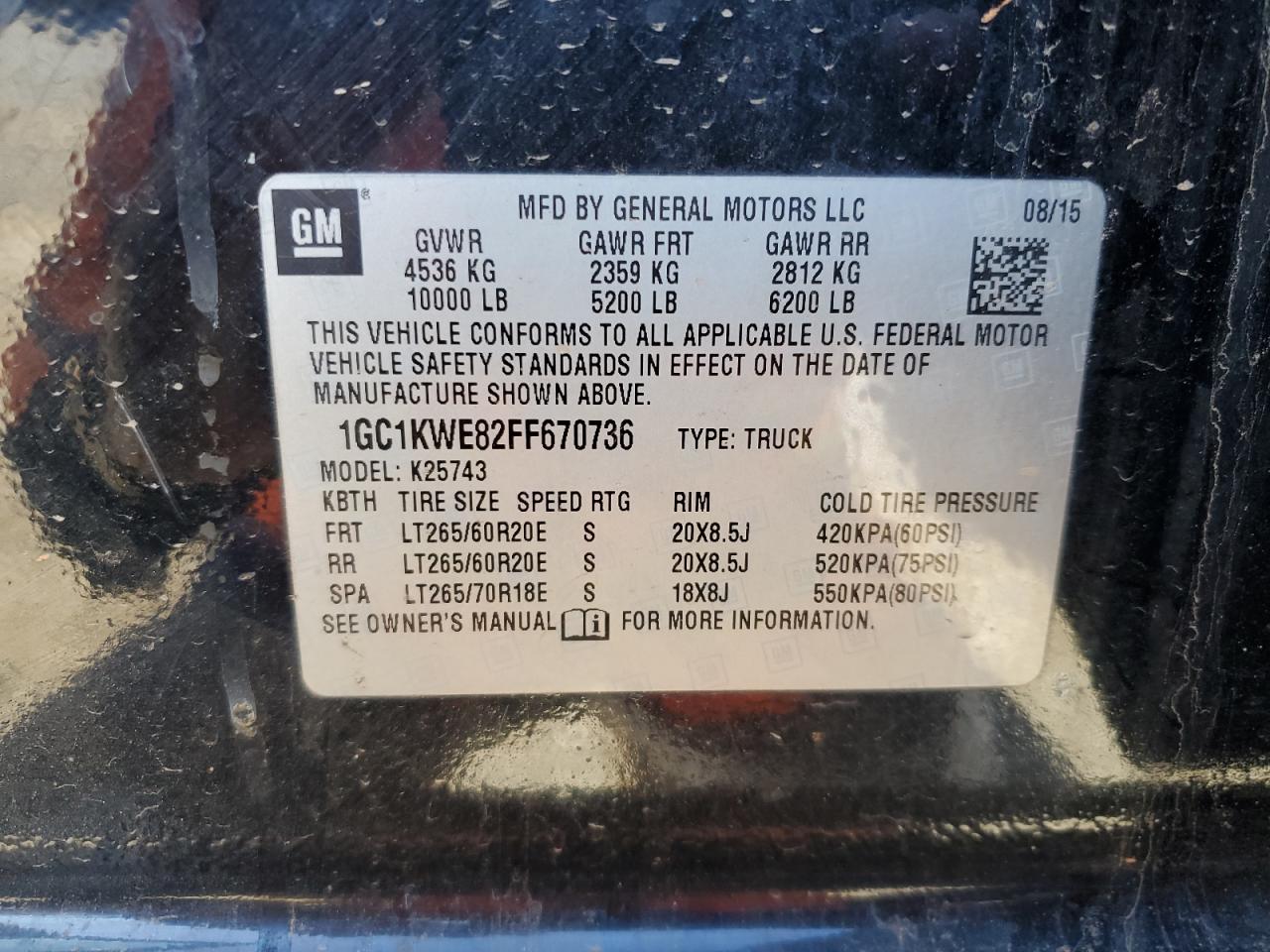 2015 Chevrolet Silverado VIN 1GC1KWE82FF670736 Copart auction photo, front end / mechanical damage thumbnail 13