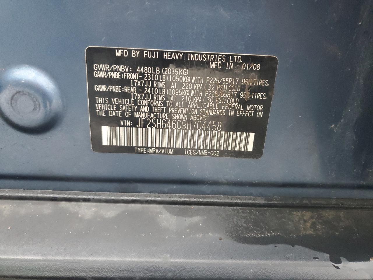 2009 Subaru Forester VIN JF2SH64609H704458 Copart auction photo, all over damage thumbnail 13