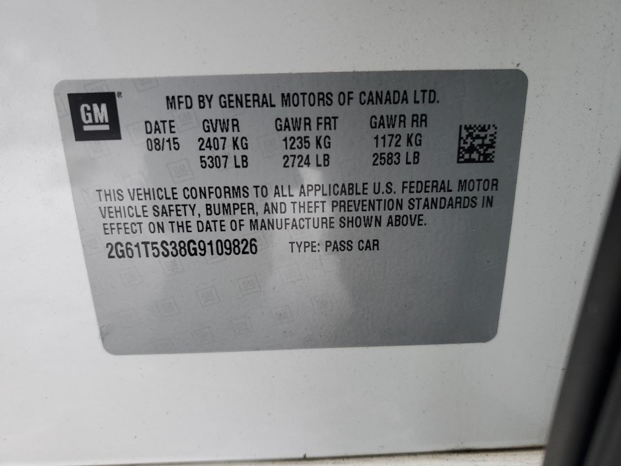 2016 Cadillac XTS VIN 2G61T5S38G9109826 Copart auction photo, front end damage thumbnail 12
