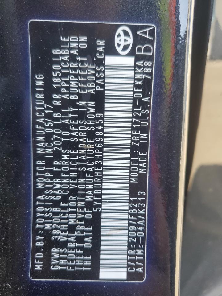 2017 Toyota Corolla VIN 5YFBURHE3HP698459 Copart auction photo, rear end / side damage thumbnail 13