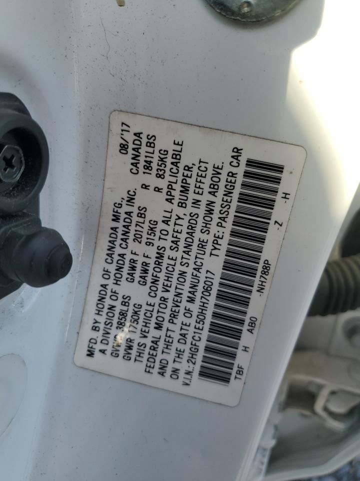 2017 Honda Civic VIN 2HGFC1E50HH706017 Copart auction photo, rear end damage thumbnail 12