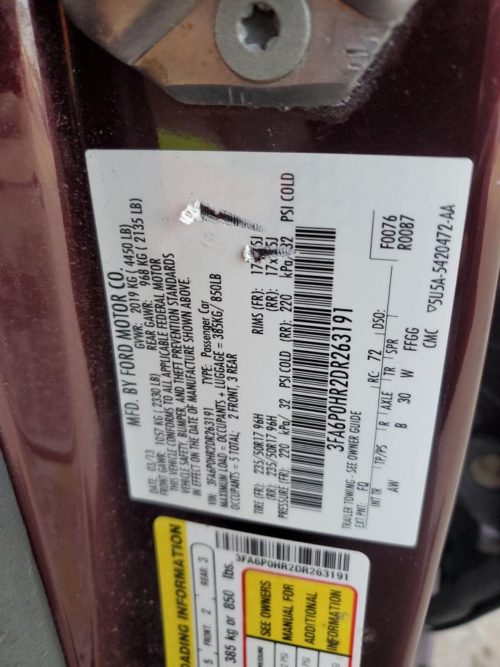 2013 Ford Fusion VIN 3FA6P0HR2DR263191 Copart auction photo, front end damage thumbnail 12