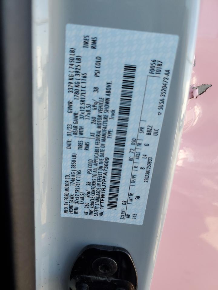 2023 Ford F-150 VIN 1FTFW1RJ7PFA73609 Copart auction photo, front end / side damage thumbnail 13