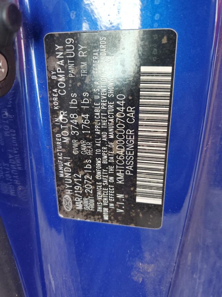 2012 Hyundai Veloster VIN KMHTC6AD0CU070440 Copart auction photo, side damage thumbnail 12