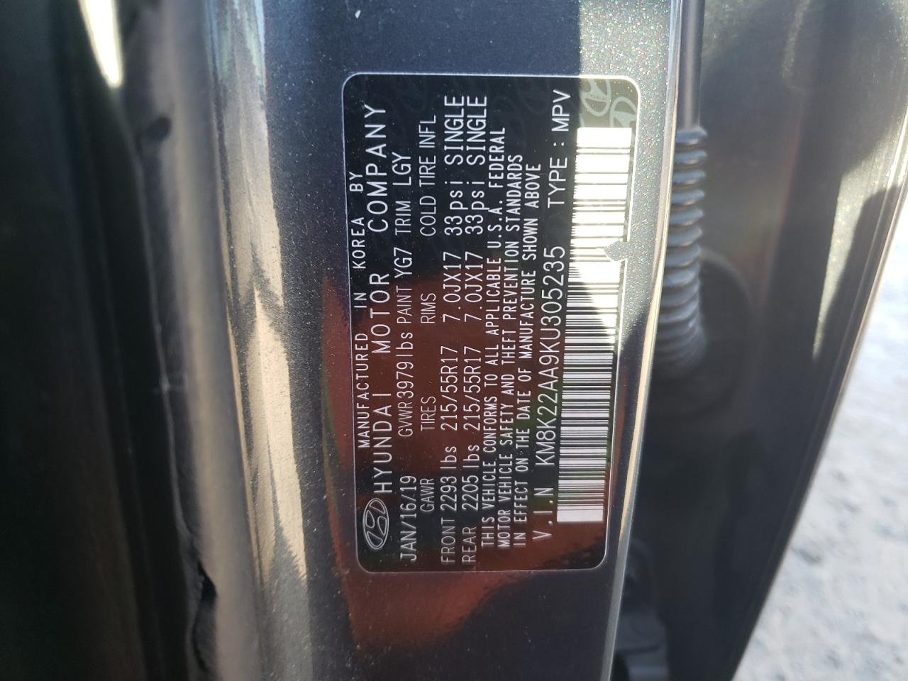 2019 Hyundai Kona VIN KM8K22AA9KU305235 Copart auction photo, front end damage thumbnail 12