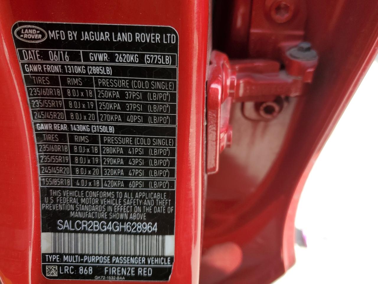 2016 Land Rover Discovery VIN SALCR2BG4GH628964 Copart auction photo, vandalism / side damage thumbnail 13