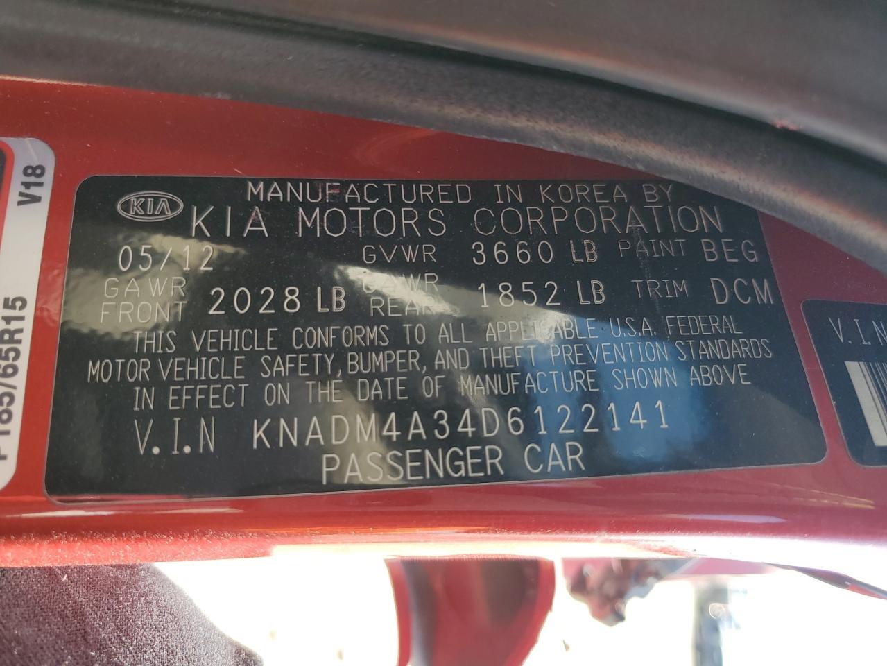 2013 KIA Rio VIN KNADM4A34D6122141 Copart auction photo, all over / minor dent/scratches damage thumbnail 12