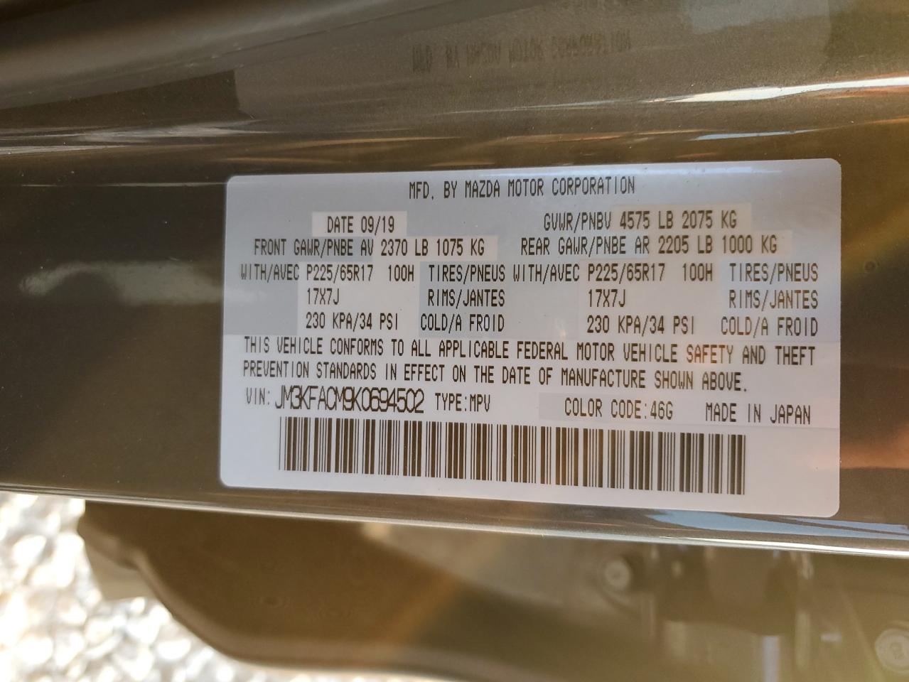2019 Mazda CX-5 VIN JM3KFACM9K0694502 Copart auction photo, front end / side damage thumbnail 13