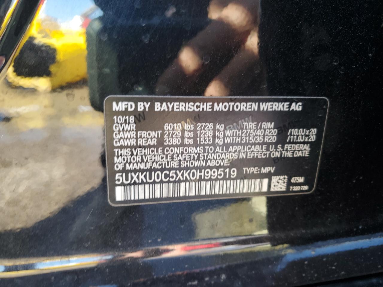2019 BMW X6 VIN 5UXKU0C5XK0H99519 Copart auction photo, front end damage thumbnail 14