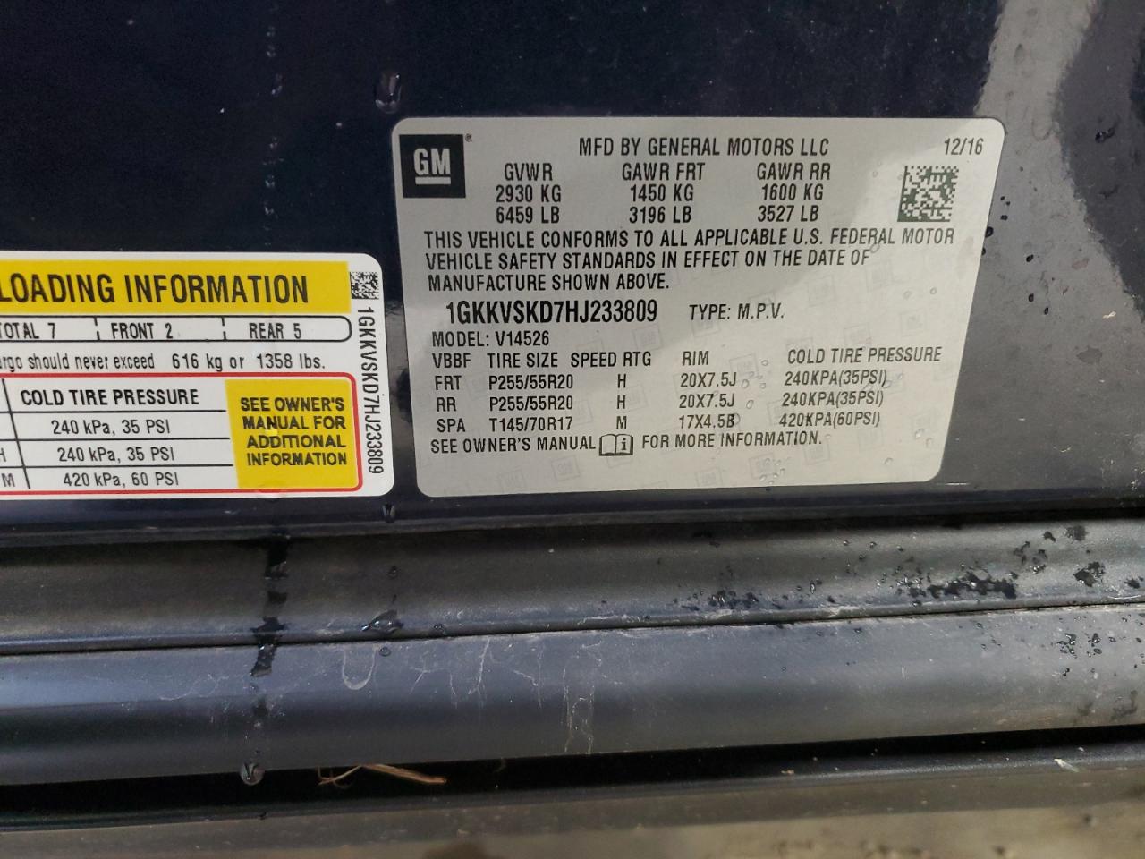 2017 GMC Acadia VIN 1GKKVSKD7HJ233809 Copart auction photo, front end / side damage thumbnail 14
