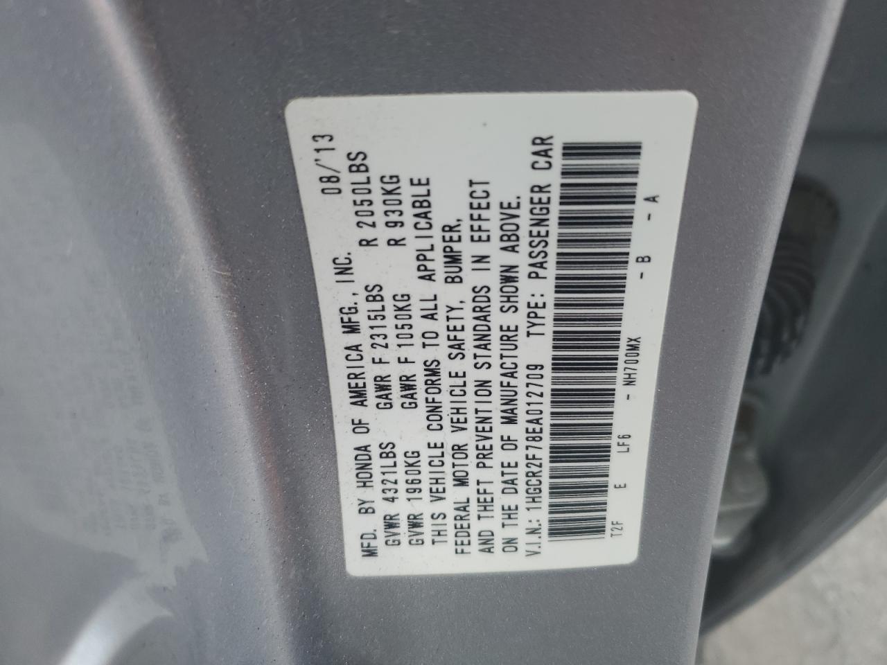2014 Honda Accord VIN 1HGCR2F78EA012709 Copart auction photo, front end / minor dent/scratches damage thumbnail 12