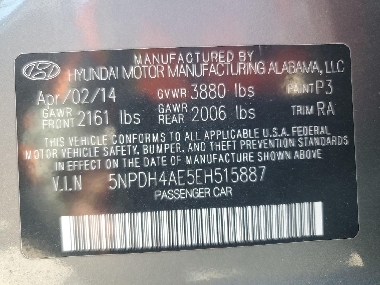 2014 Hyundai Elantra VIN 5NPDH4AE5EH515887 Copart auction photo, front end damage thumbnail 13