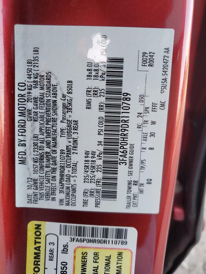 2013 Ford Fusion VIN 3FA6P0HR9DR110789 Copart auction photo, side damage thumbnail 13
