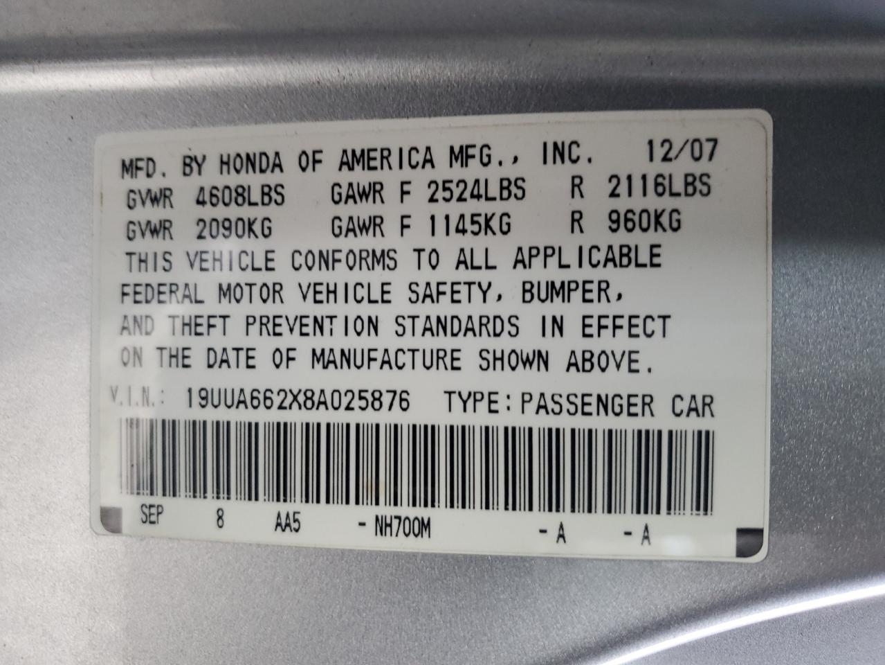 2008 Acura TL VIN 19UUA662X8A025876 Copart auction photo, front end damage thumbnail 13