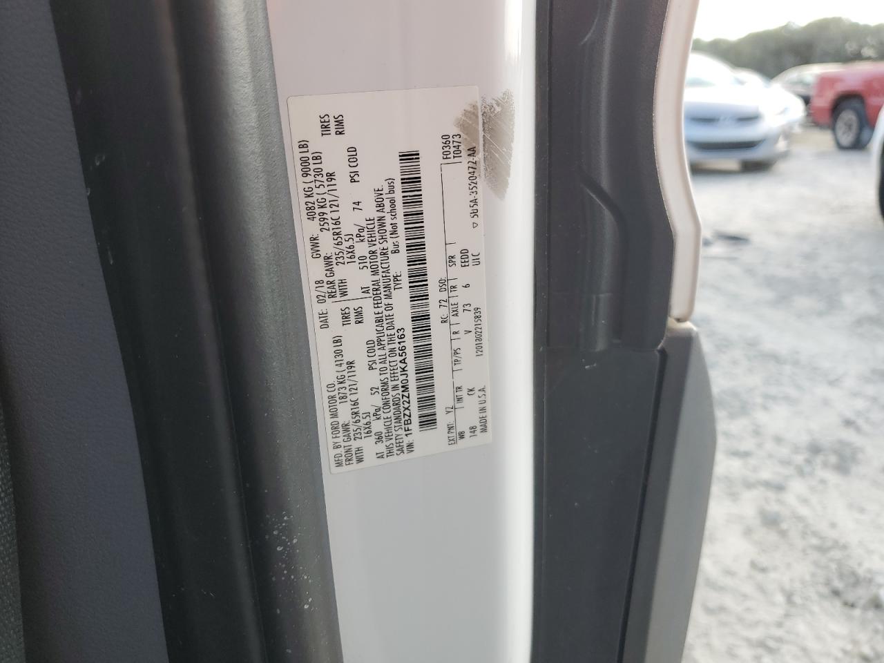 2018 Ford Transit VIN 1FBZX2ZM0JKA56163 Copart auction photo, side damage thumbnail 13