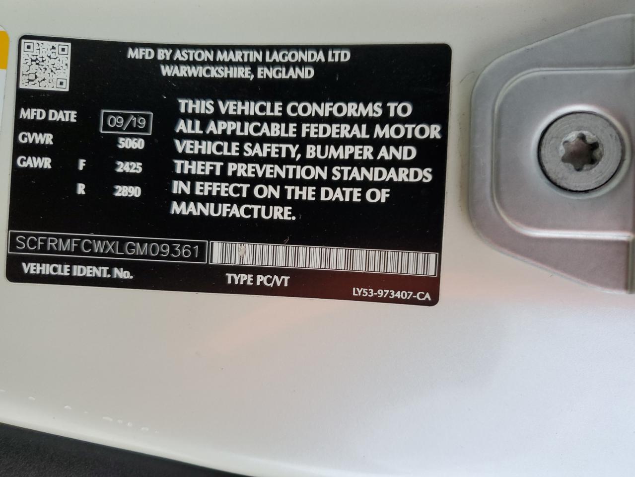 2020 Aston Martin DB11 VIN SCFRMFCWXLGM09361 Copart auction photo, minor dent/scratches damage thumbnail 12