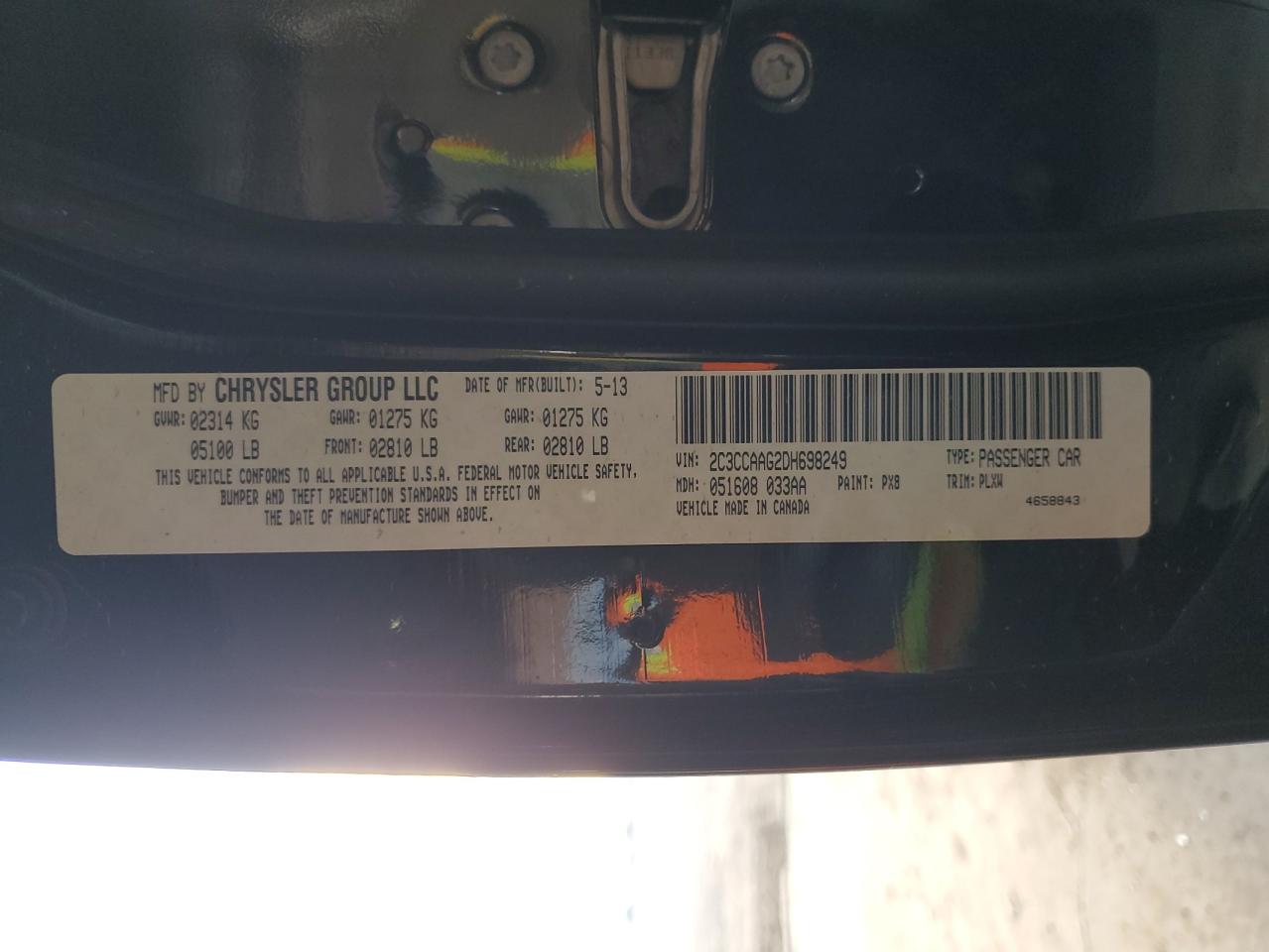 2013 Chrysler 300 VIN 2C3CCAAG2DH698249 Copart auction photo, minor dent/scratches damage thumbnail 12