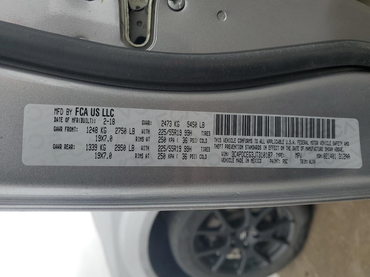 2018 Dodge Journey VIN 3C4PDCEG3JT310187 Copart auction photo, mechanical damage thumbnail 13