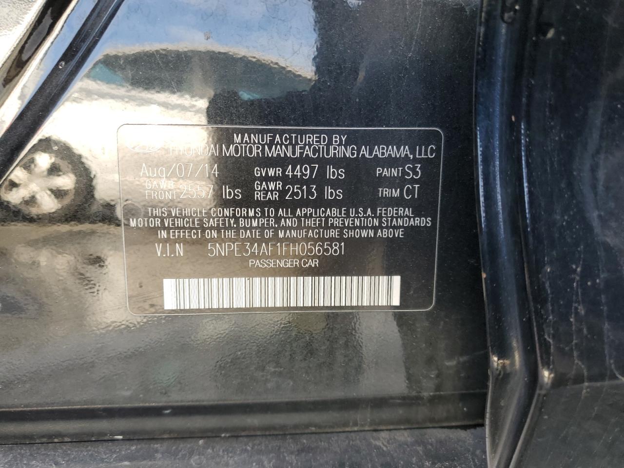 2015 Hyundai Sonata VIN 5NPE34AF1FH056581 Copart auction photo, front end damage thumbnail 12