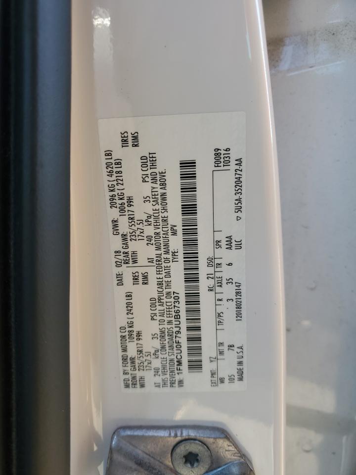 2018 Ford Escape VIN 1FMCU0F79JUB67307 Copart auction photo, rollover damage thumbnail 15