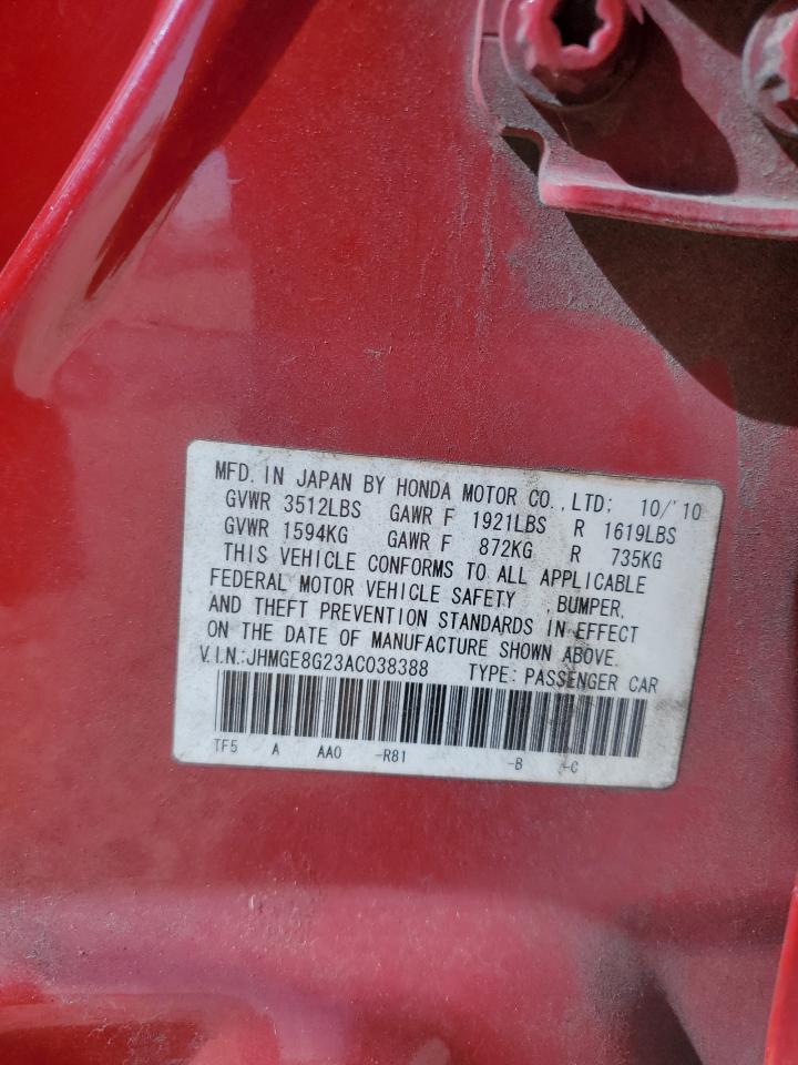 2010 Honda Fit VIN JHMGE8G23AC038388 Copart auction photo, side / front end damage thumbnail 14