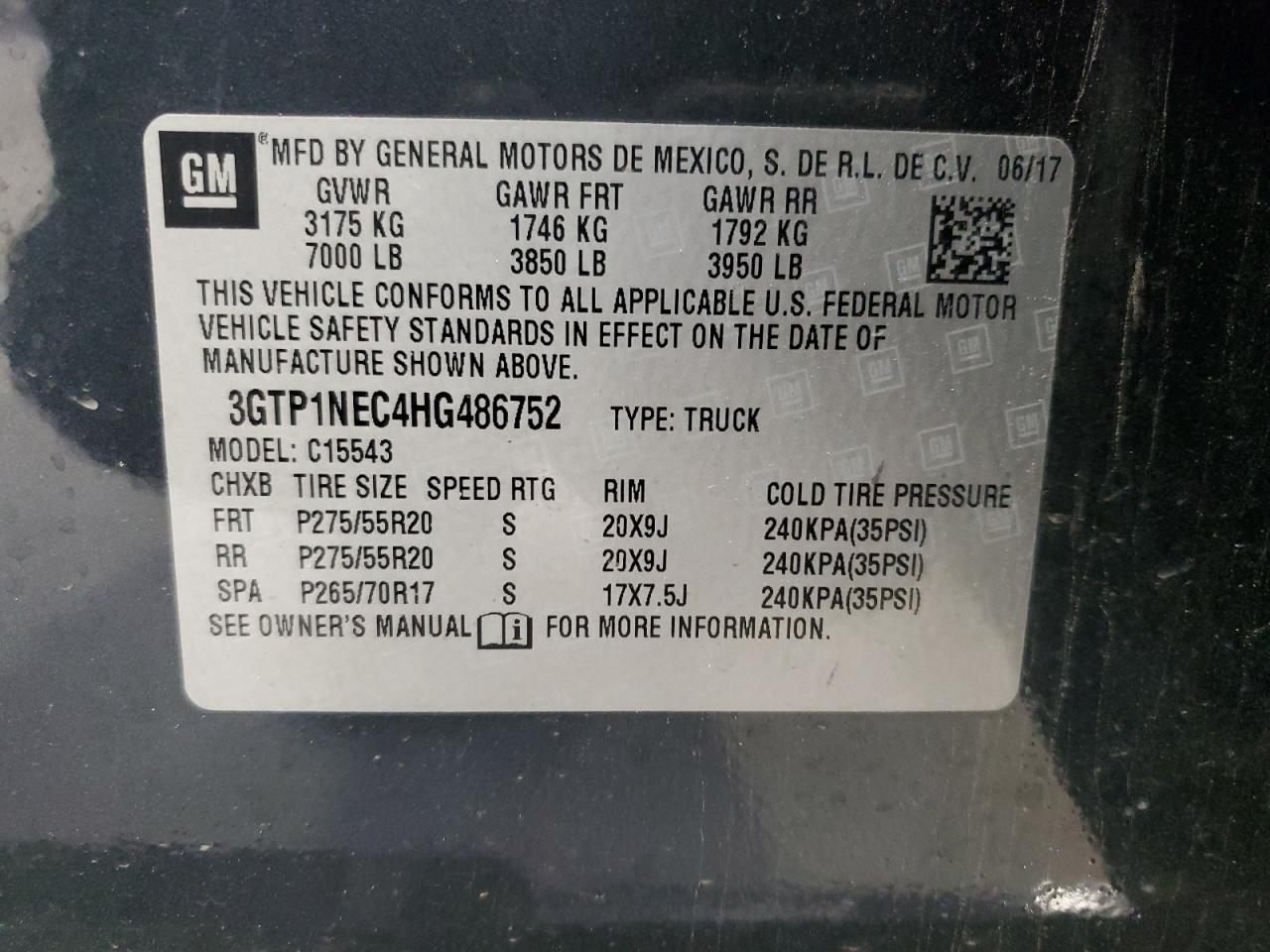 2017 GMC Sierra VIN 3GTP1NEC4HG486752 Copart auction photo, undercarriage / side damage thumbnail 14