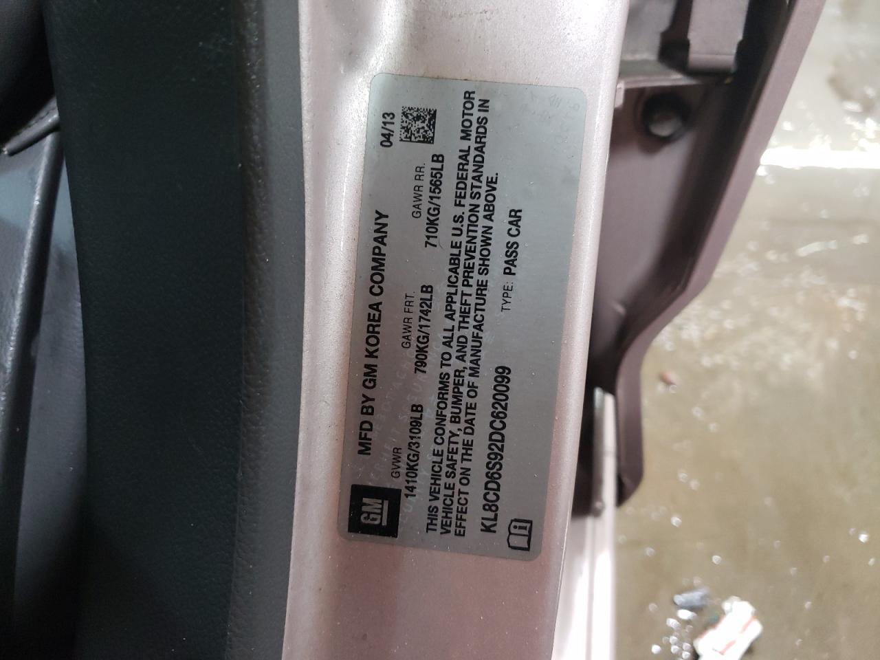 2013 Chevrolet Spark VIN KL8CD6S92DC620099 Copart auction photo, front end damage thumbnail 12