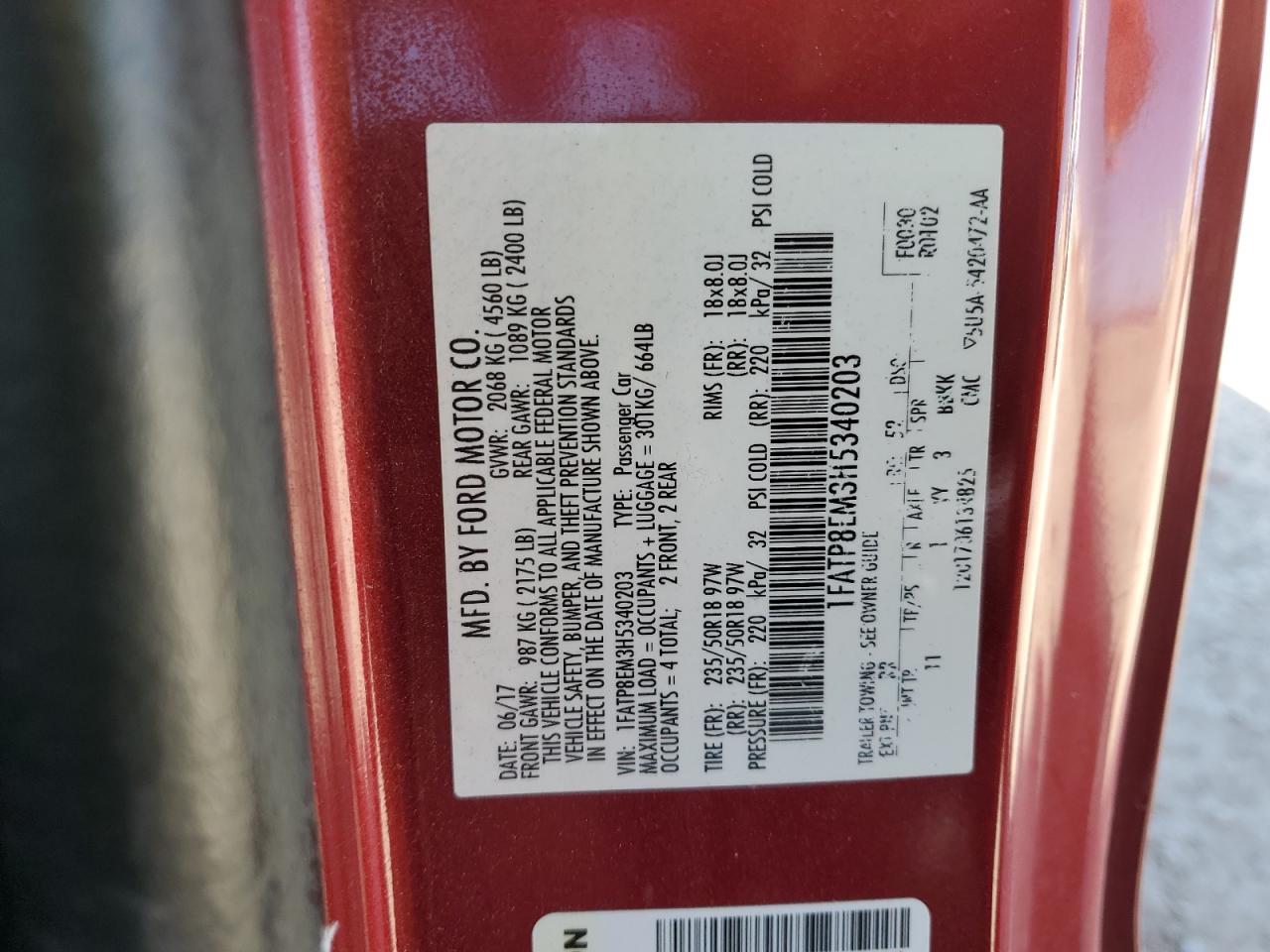 2017 Ford Mustang VIN 1FATP8EM3H5340203 Copart auction photo, front end damage thumbnail 13