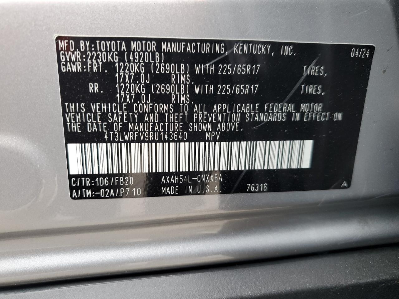 2024 Toyota RAV 4 VIN 4T3LWRFV9RU143640 Copart auction photo, all over damage thumbnail 16