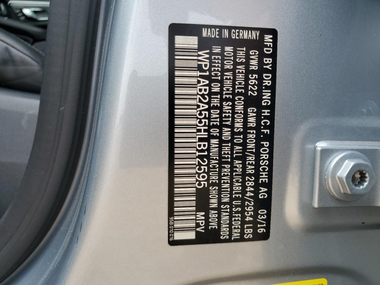 2017 Porsche Macan VIN WP1AB2A55HLB12595 Copart auction photo, rear end damage thumbnail 15